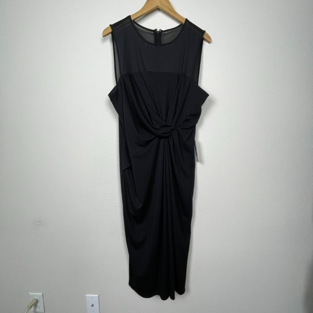 DKNY Strappy Midi‎ Dress 14 Black Print Sleeveless Event Whimsigoth NWT
